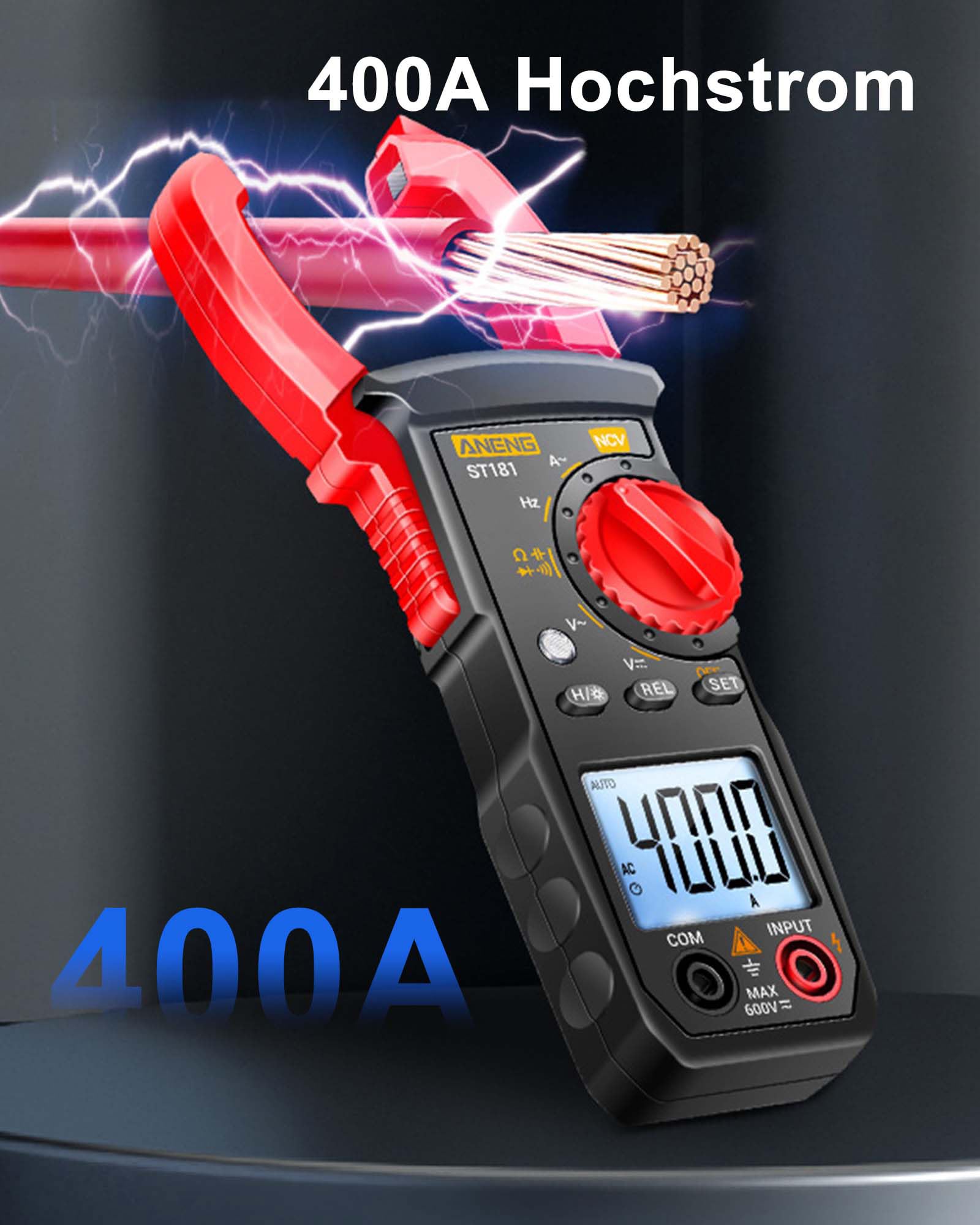 Digitales Stromzange AC DC Multimeter: True-RMS 4000 Counts Strommesszange Amperemeter mit Automatischer Bereichswahl zum Messen von AC/DC-Spannung Strom Widerstand Kapazität Durchgang NCV-Erkennung
