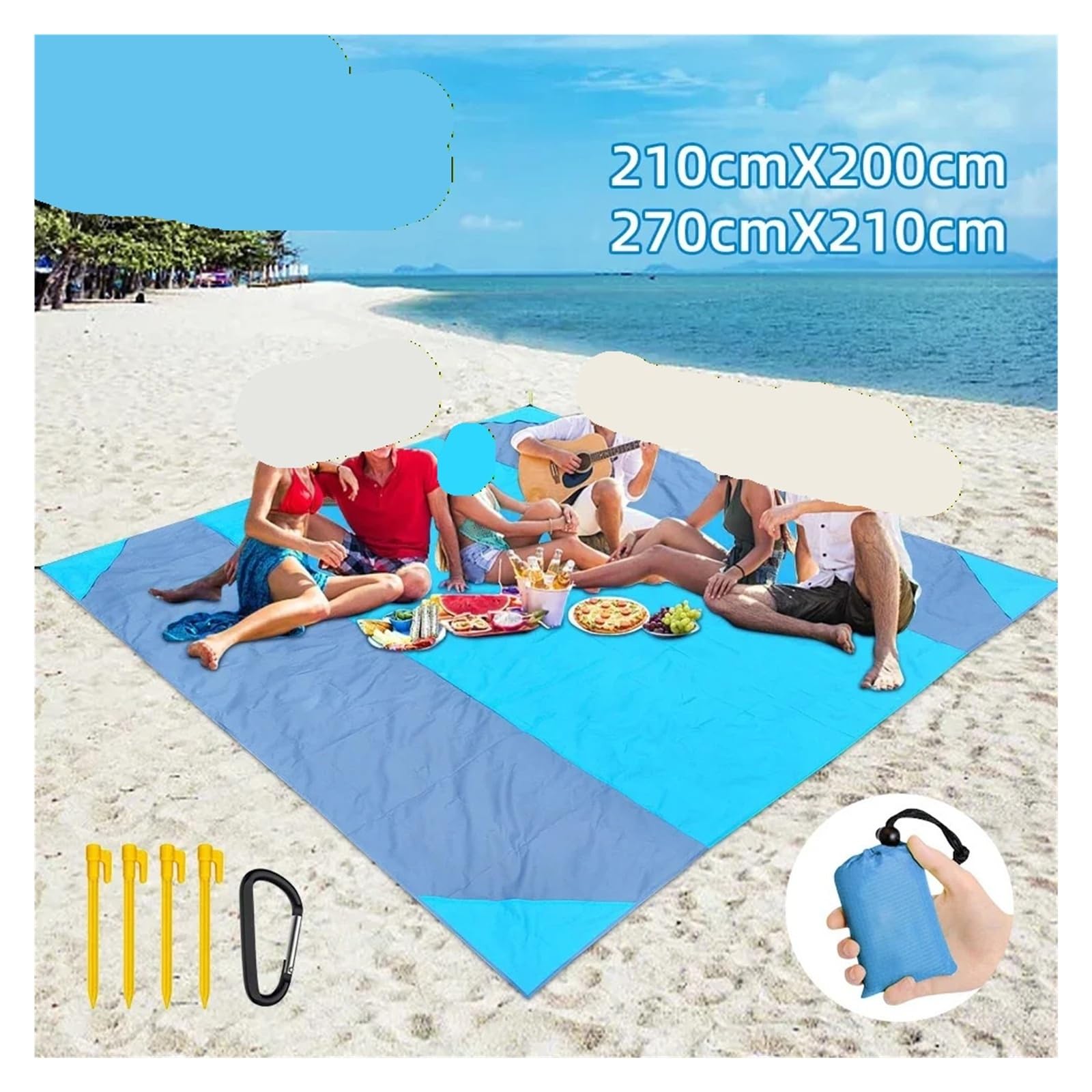 Générique Tapis de Plage imperméable Extra Large, Couverture Camping en Plein air, Matelas Pliable sans Sable, Portable et léger for Pique-Nique(Blue 270 X 210cm)