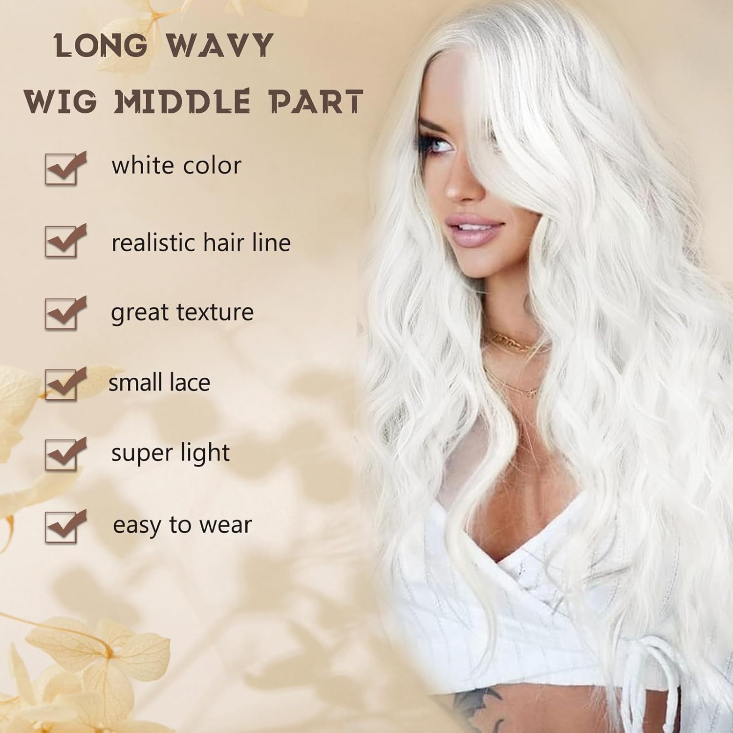 White Wig for Women, Long White Wavy Wig Middle Part 26 Inch Heat Resistant Synthetic Wigs for Daily Party Use - Image 2