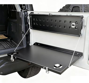 Tailgate Table Fits for Ford Bronco 2021-2024, Carbon Steel Double Layer Folding Shelf & Molle Panel, Compact Storage for Off-Road Camping