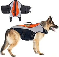 KISFLY Dog Life Jacket for Large Breeds - Reflective Safety Vest with Rescue Handle, Adjustable Buoyancy Aid for Swimming & Boating (XL, Orange)