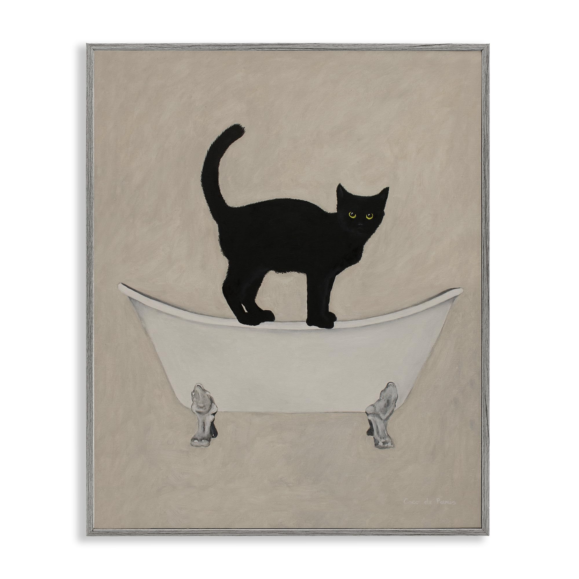 Black Cat Claw Foot Bathtub Bathroom, 24 x 30 Inch Framed Giclée Print