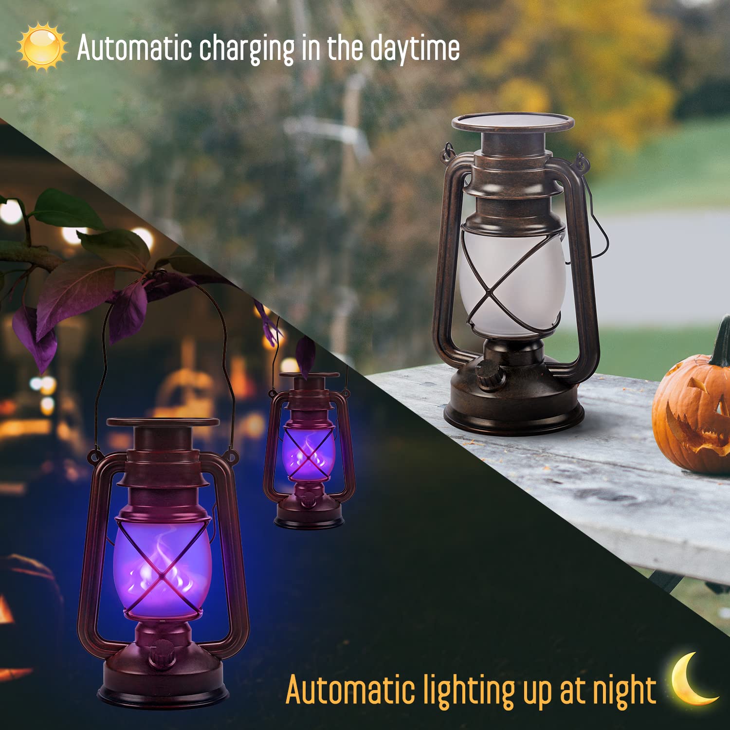 Halloween Solar Lichter - 2 Skelett Laternen Mit 12 LED Für Garten Deko (Lila)