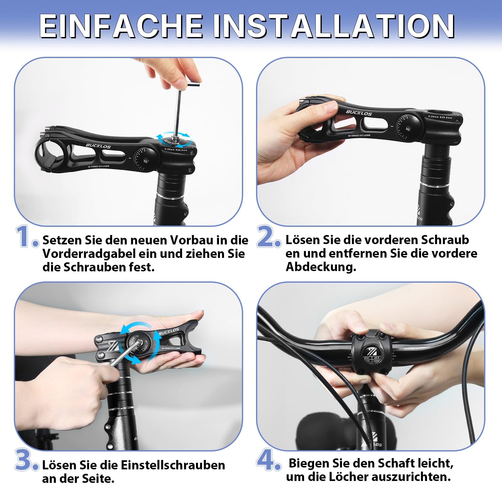 Fahrradlenker Vorbau, Lenkererhöhung Fahrrad 31.8mm/25.4,90mm/110mm/130mm/145mm,Fahrradvorbau-Riser zur Winkelverstellung,Fahrrad Lenker Erhöhen für MTB