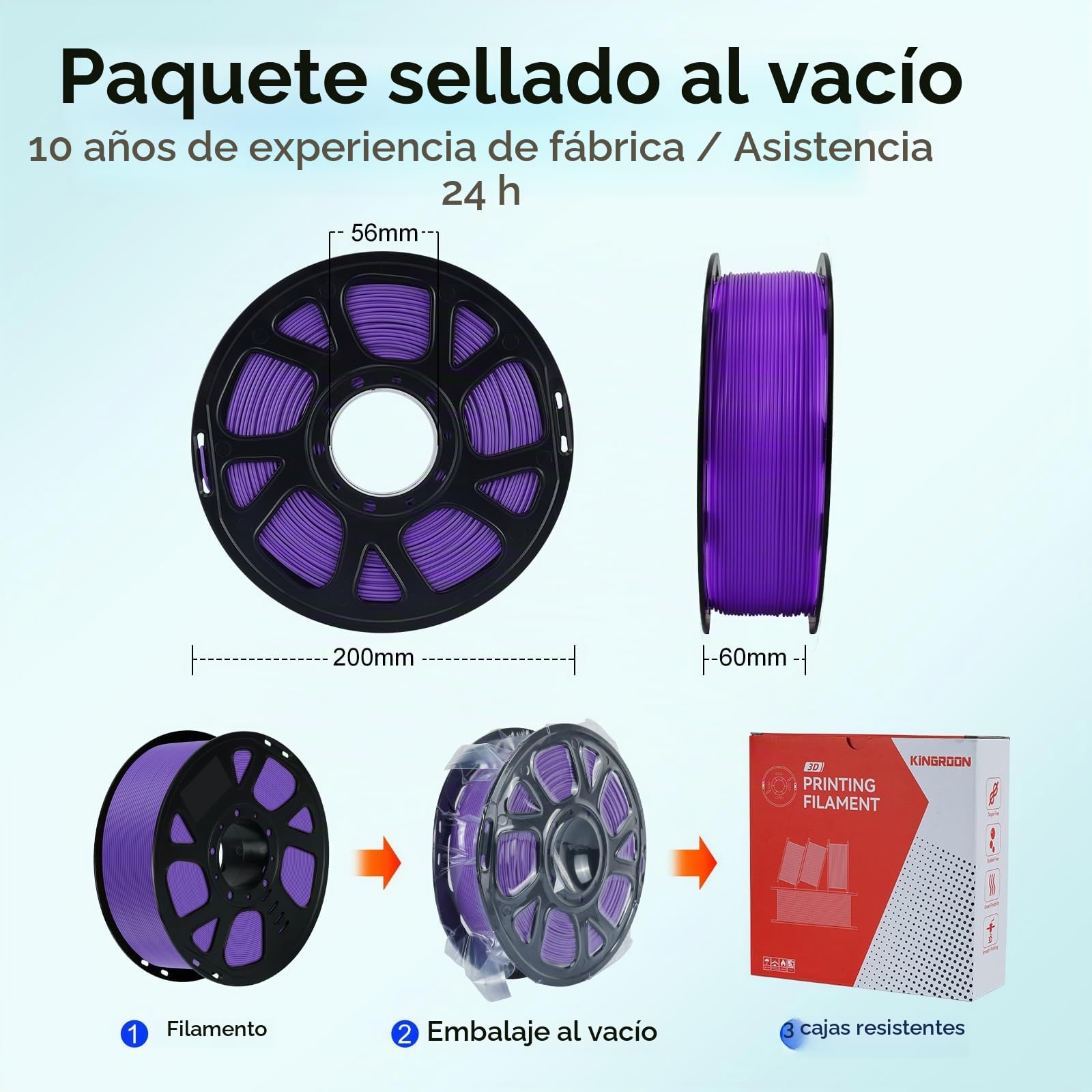 Kingroon Filamento PLA de 1,75 mm, filamento PLA para impresora 3D, precisión dimensional +/- 0,03 mm, bobina de 10 kg (22 libras), negro, marrón, gris, amarillo, verde, lila, plata, azul cielo
