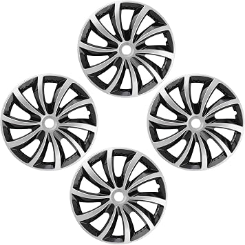 Wheel Rim Cover Hubcaps, 4PCS 15 Inch Car Decor Wheel Rim Covers Hub Caps On Design Stylish Lightweight Replacement for 500 Silver Black