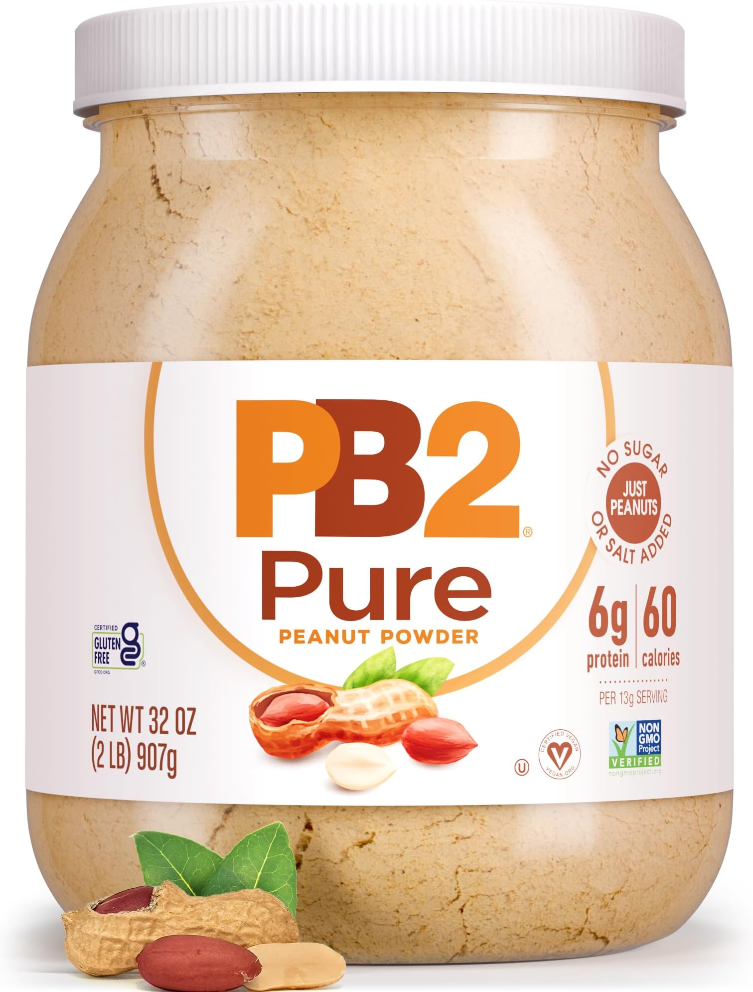 PB2 Pure Peanut Butter Powder - [2 lb/32 oz Jar] - No Added Sugar, No Added Salt, No Added Preservatives - 100% All Natural Roasted Peanuts - 6g of Plant-Based Protein