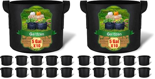 Gardzen 20-Pack 5 Gallon Grow Bags, 300G Thickened Fabric Grow