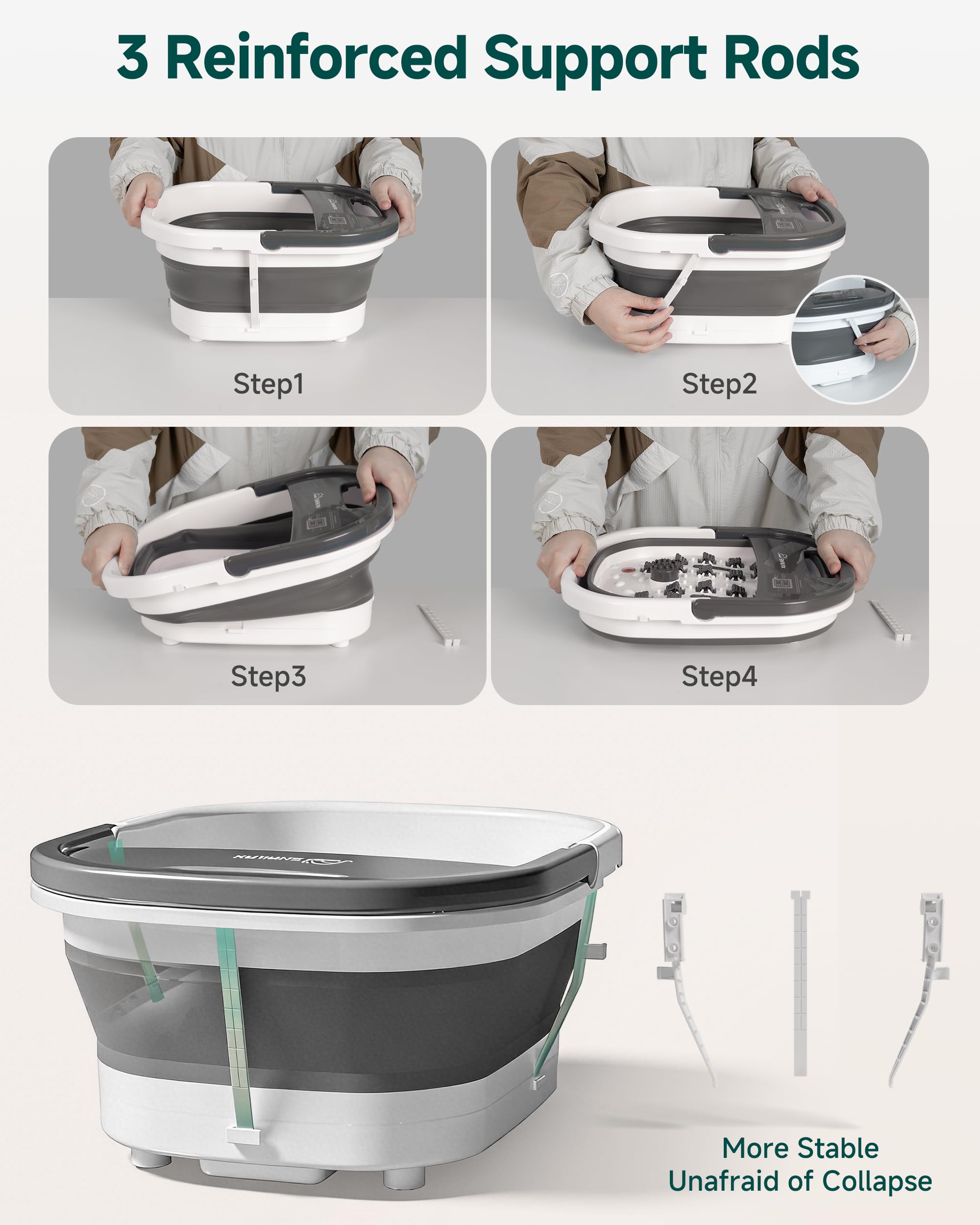 Snailax Bañera y masajeador de pies con función de calor, bañera plegable con vibración, función de burbujas y control de temperatura, masajeador eléctrico para pies: regalos para mujeres y hombres