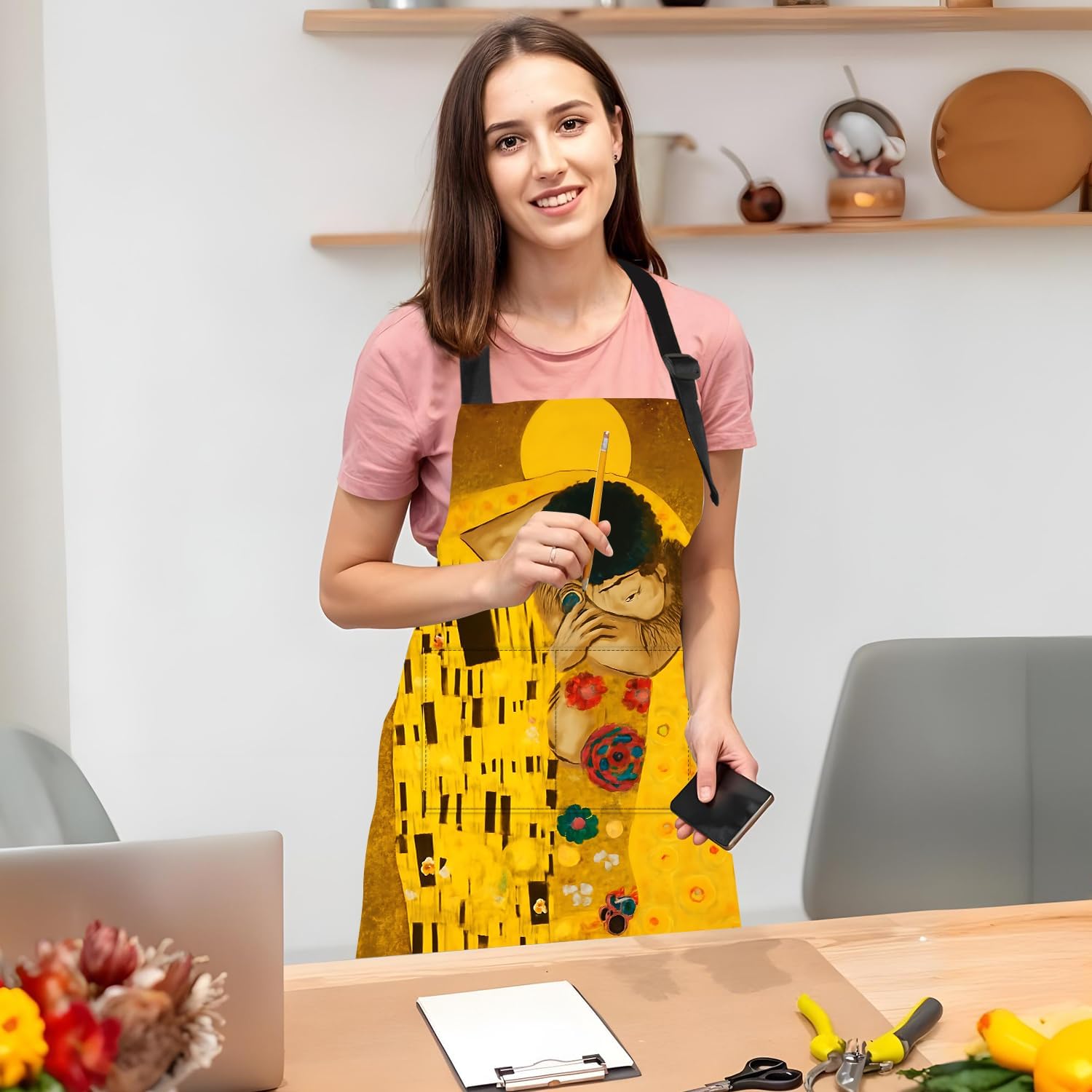 ANNA QUEEN Funny Aprons with Pocket for Women & Men, Cute Cooking Apron, Adjustable Kitchen Aprons for Baking BBQ