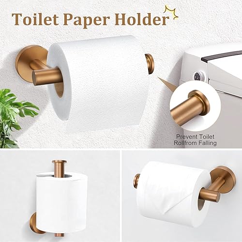 Miniatura 4 de TURS Juego de 5 piezas de accesorios de baño de oro rosa cepillado, juego de toallas de baño de acero inoxidable SUS304 de 23.6 pulgadas, kit de