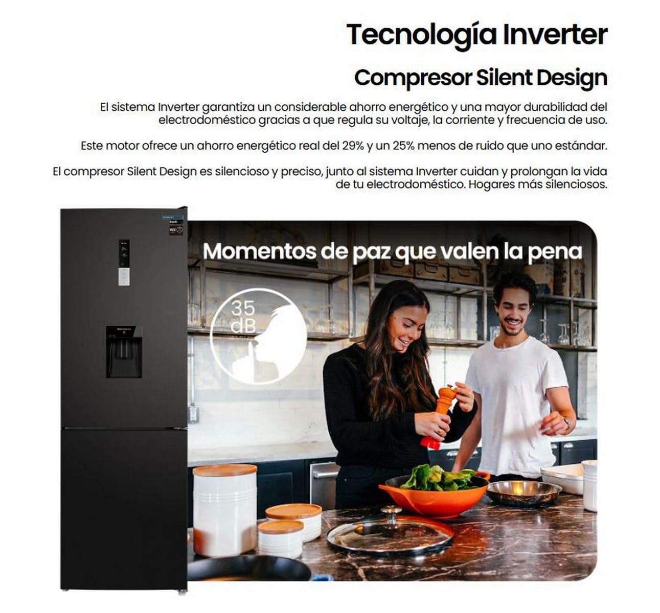 INFINITON Frigorifico Combi FGC-A185ND, 315 Litros, 185 cm de Altura, Ancho de 60 cm, Inverter, Dispensador de Agua con 2L de Capacidad, D, Dark Inox