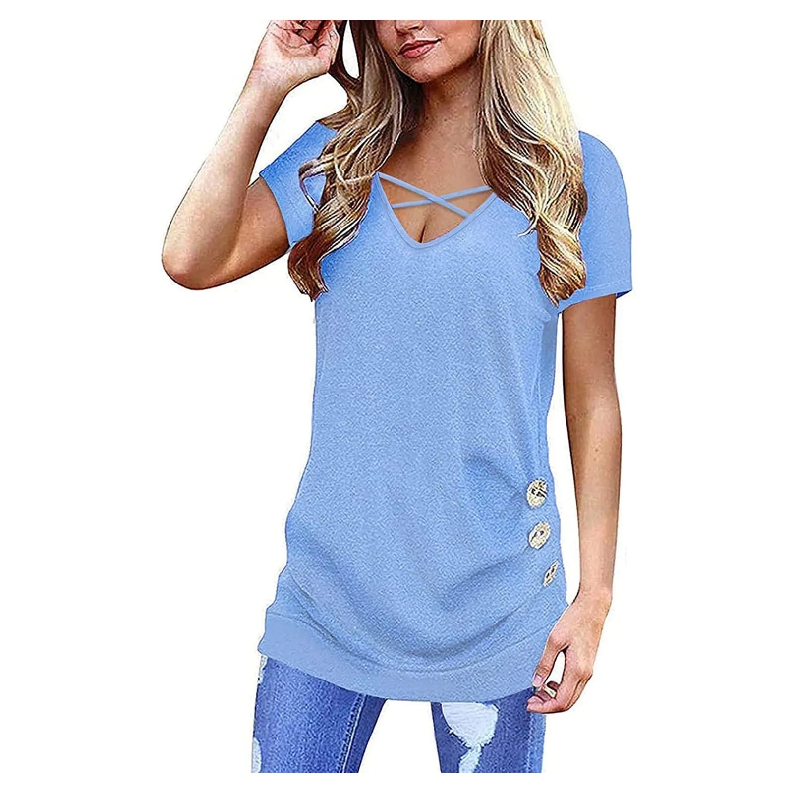 Camicia Top da Donna Tops A Manica Corta A Manica A V Tops Tunica
