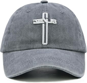 Cross Jesus Hat, Embroidered Adjustable Religious Baseball Cap | Christian Hats for Men Women, Religious Gifts for Birthday Christmas, Vintage Cotton Distressed, Every Wear