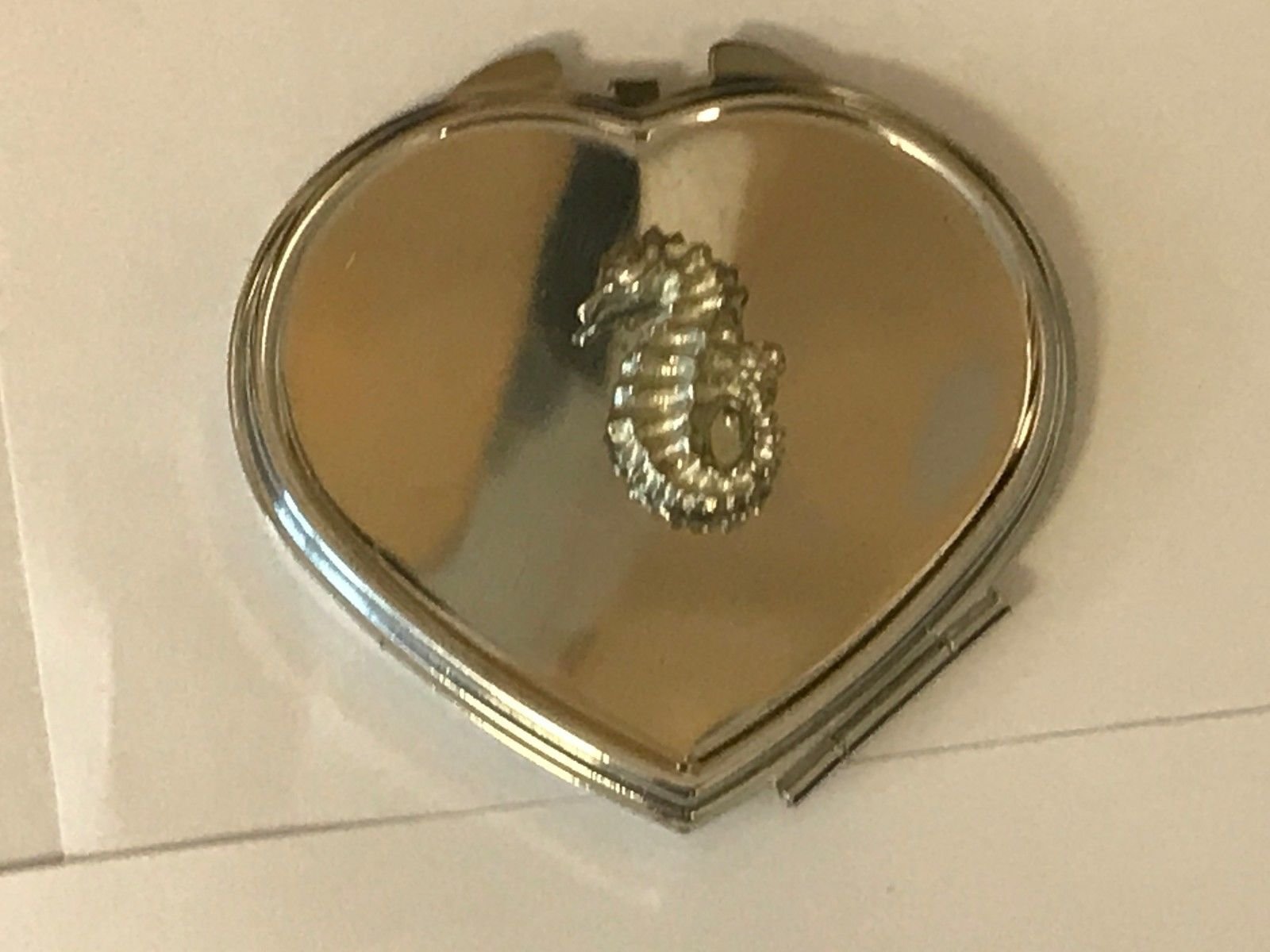 Miroir compact hippocampe étin anglais Tg235 miroir de poche cœur chrome