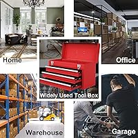 Vista 6 de ERGOMASTER Caja de herramientas portátil, caja de herramientas de metal de 20.5'' con 3 cajones, cofre de herramientas de almacenamiento resistente