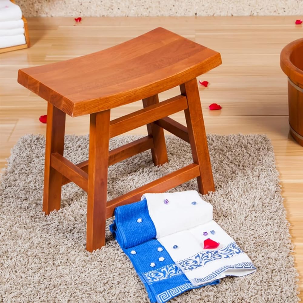 Taburete De Madera | Silla De Baño para Interior O Exterior | Silla De Baño para Personas Mayores, Antideslizante, Portátil Y para El Hogar.(Blanco)