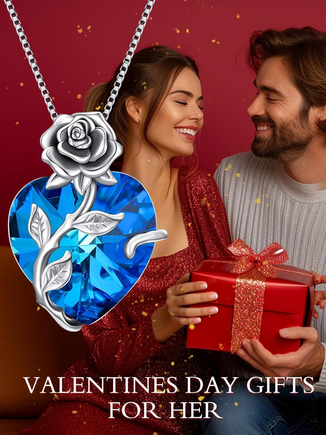 OCJ Valentines Day Gifts for Women Birthstone Necklace 925 Sterling Silver Rose Flower Heart Pendant Necklace Fine Jewelry Anniversary Valentine Birthday Gifts for Women Her Wife Girlfriend - Image 2