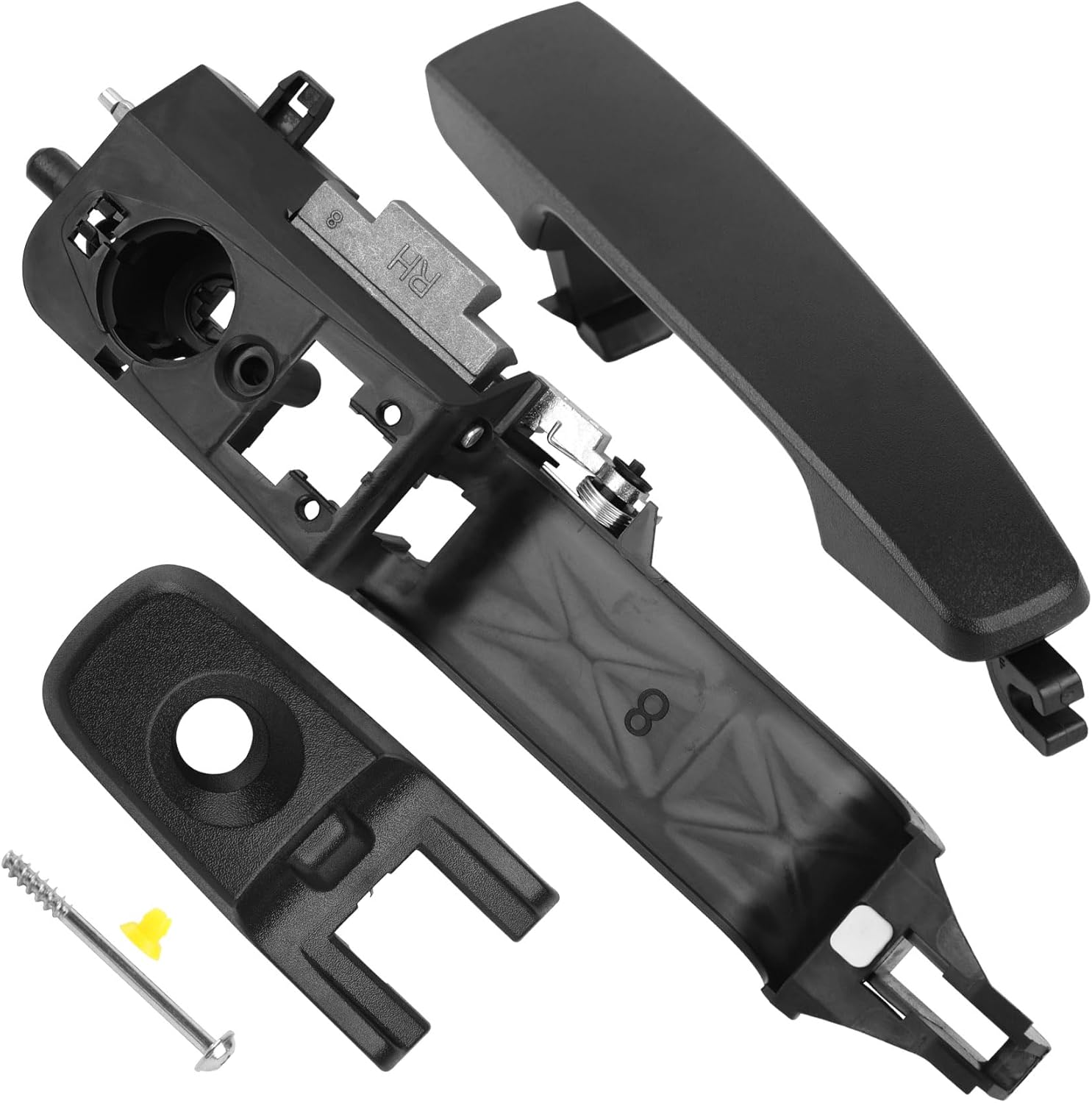 SHACHAR Exterior Door Handle Kit, Front Left Driver Side 8S4Z-5422404-AA Compatible with Ford Focus 2008-2011, Cap w/Keyhole 8S4Z-54218A14-AA, Bracket 8S4Z-5426685-B Matte Black