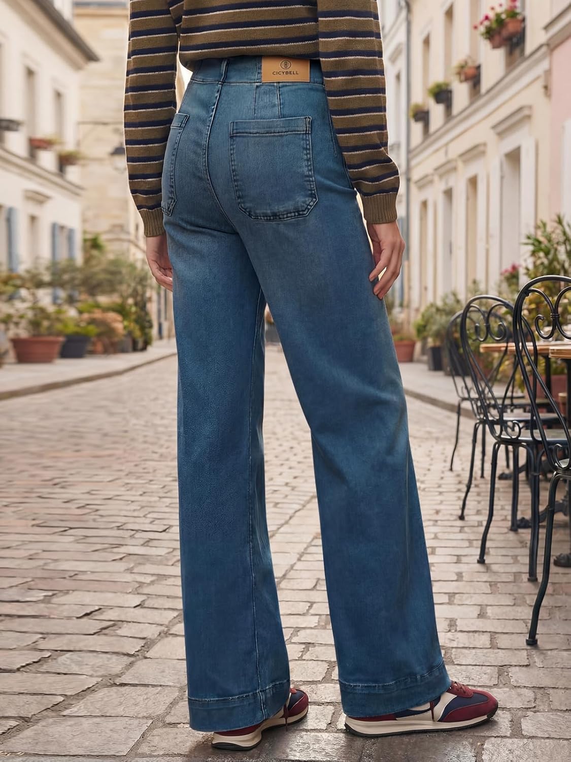 Cicy Bell Jeans for Women Straight Leg High Waisted Baggy Wide Leg Trendy Vintage Denim Pants with Patch Pockets - Image 4