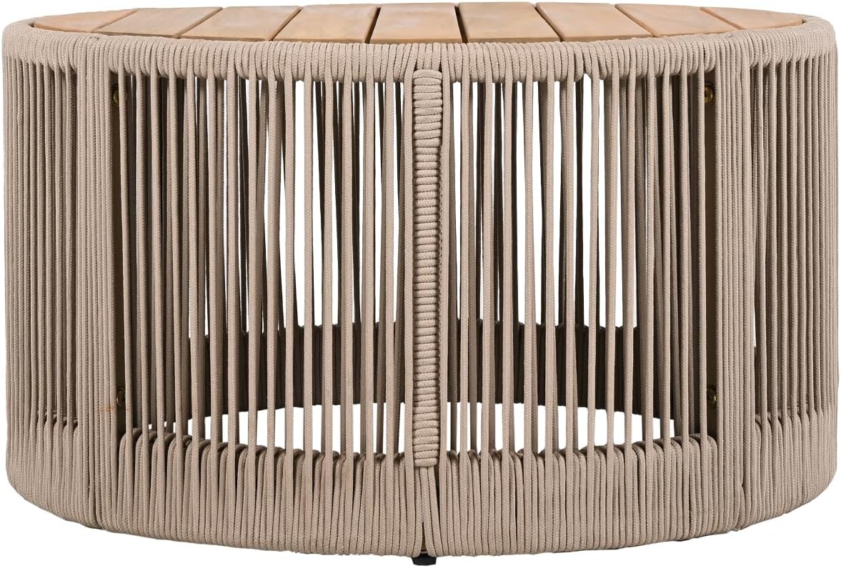 Outdoor Rattan & Acacia Wood Coffee Table - Weather Resistant for Patio, Balcony, Garden