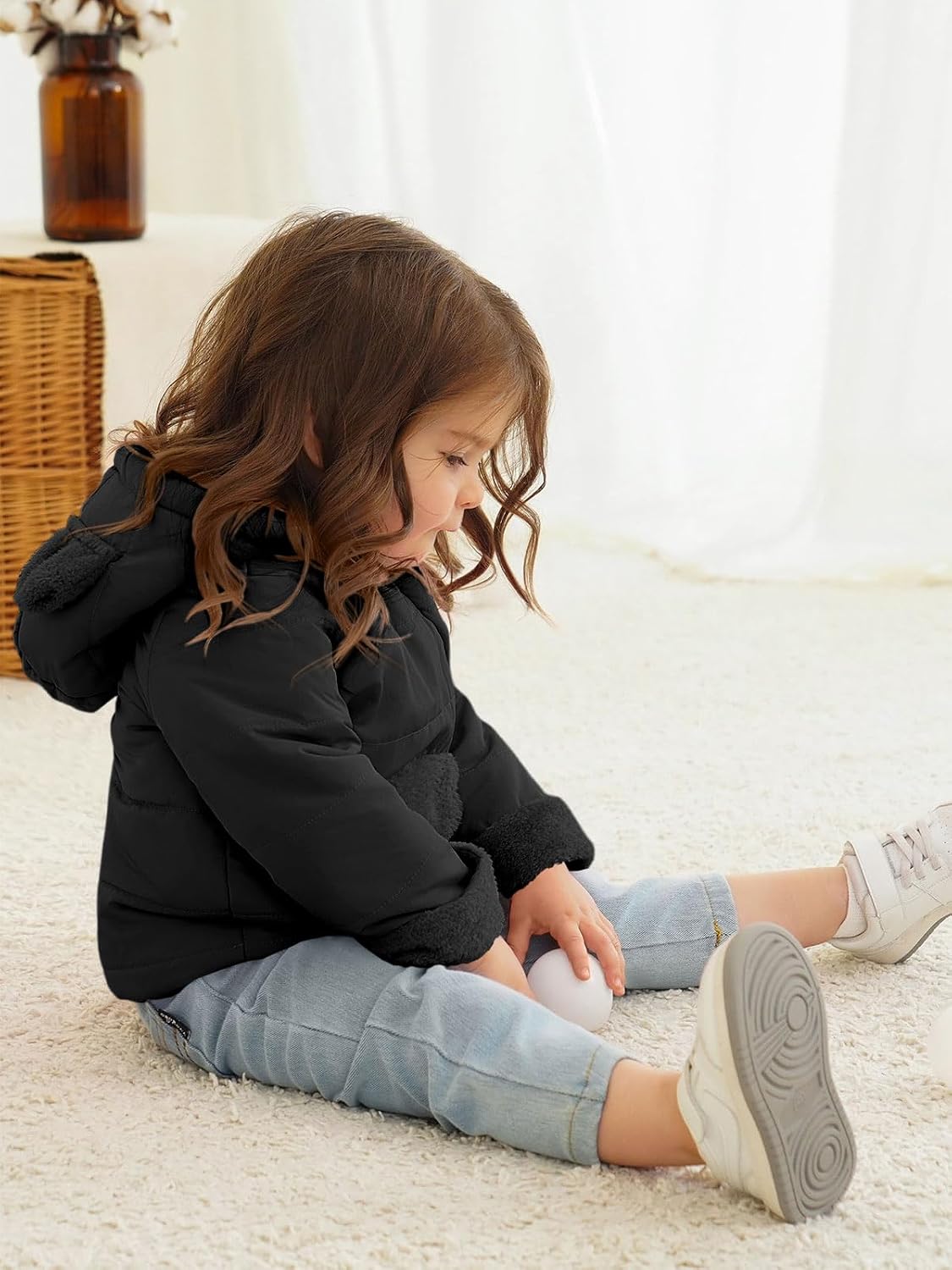 Haloumoning Baby Girls Winter Down Coats Kids Fleece Bear Hoods Light Puffer Padded Jacket Fashion Outerwear