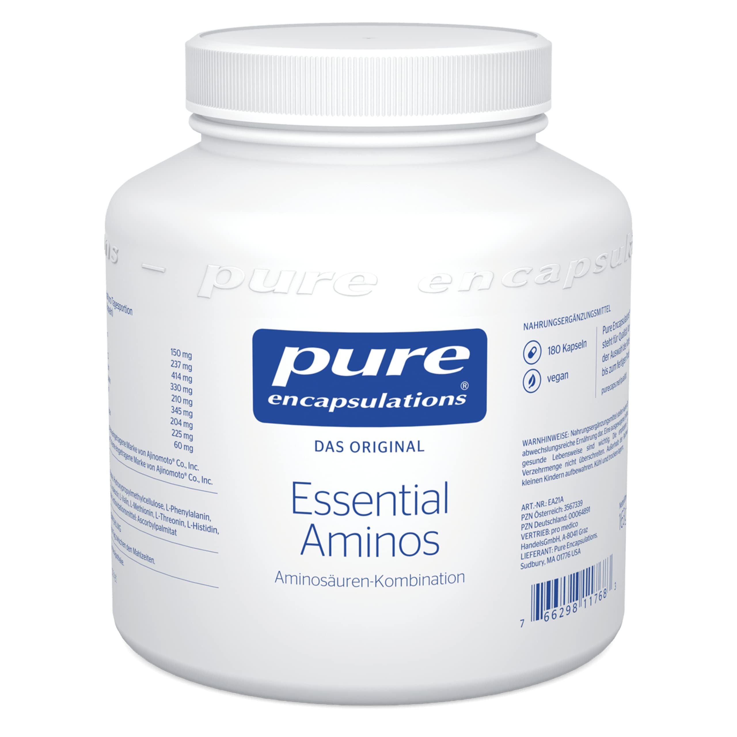 Pure Encapsulations - Essential Aminos - Ausgewogene Kombination Essenzieller Aminosäuren - Für Sport und eiweißarme Ernährung - 180 vegane Kapseln