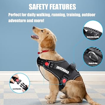 No Pull Dog Harness, dogs harness with Handle Adjustable Padded Harness, front Clip Puppy Vest Harnesses Reflective Breathable Soft Mesh Lightweight easy Control for Outdoor Training Walking(upgrade)