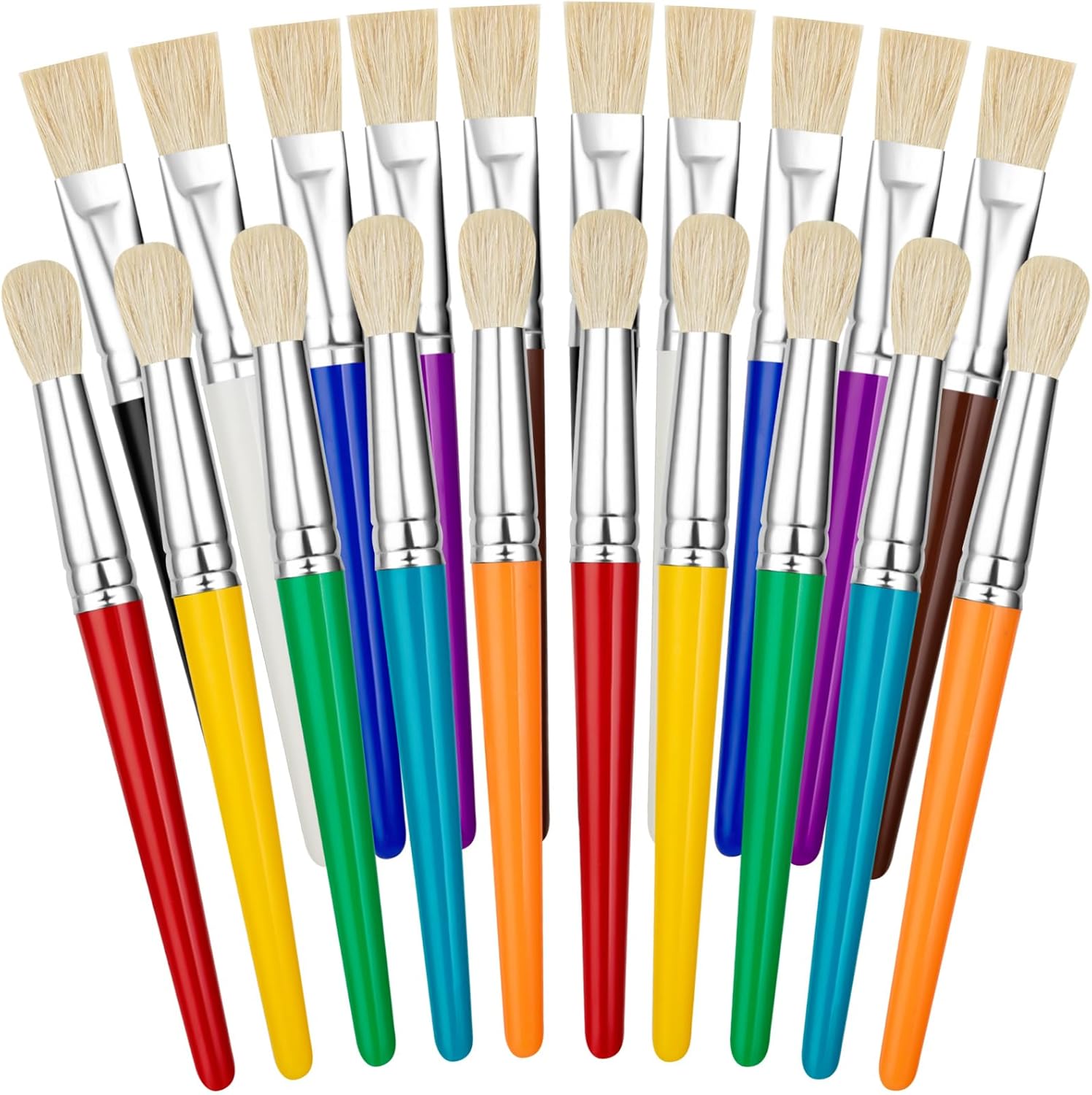 20 Pcs Kids Paint Brushes Bulk - Round & Flat, Easy Clean & Hold Toddler Brushes for Acrylic, Oil, Watercolor Washable Paint