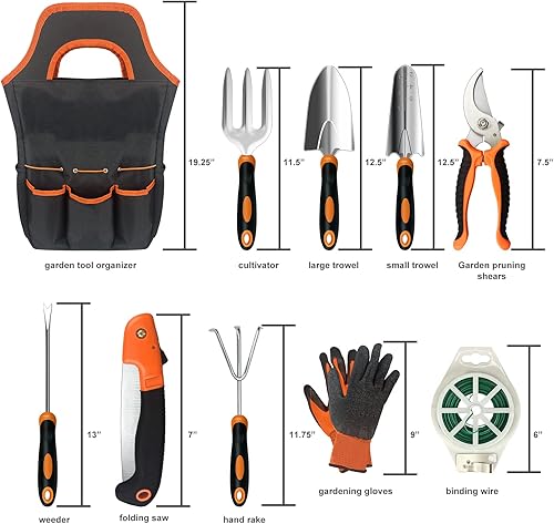 Miniatura 2 de Herramientas de jardinería, 10 piezas de acero inoxidable resistente, mango ergonómico antideslizante y pala de jardín al aire libre con kit de