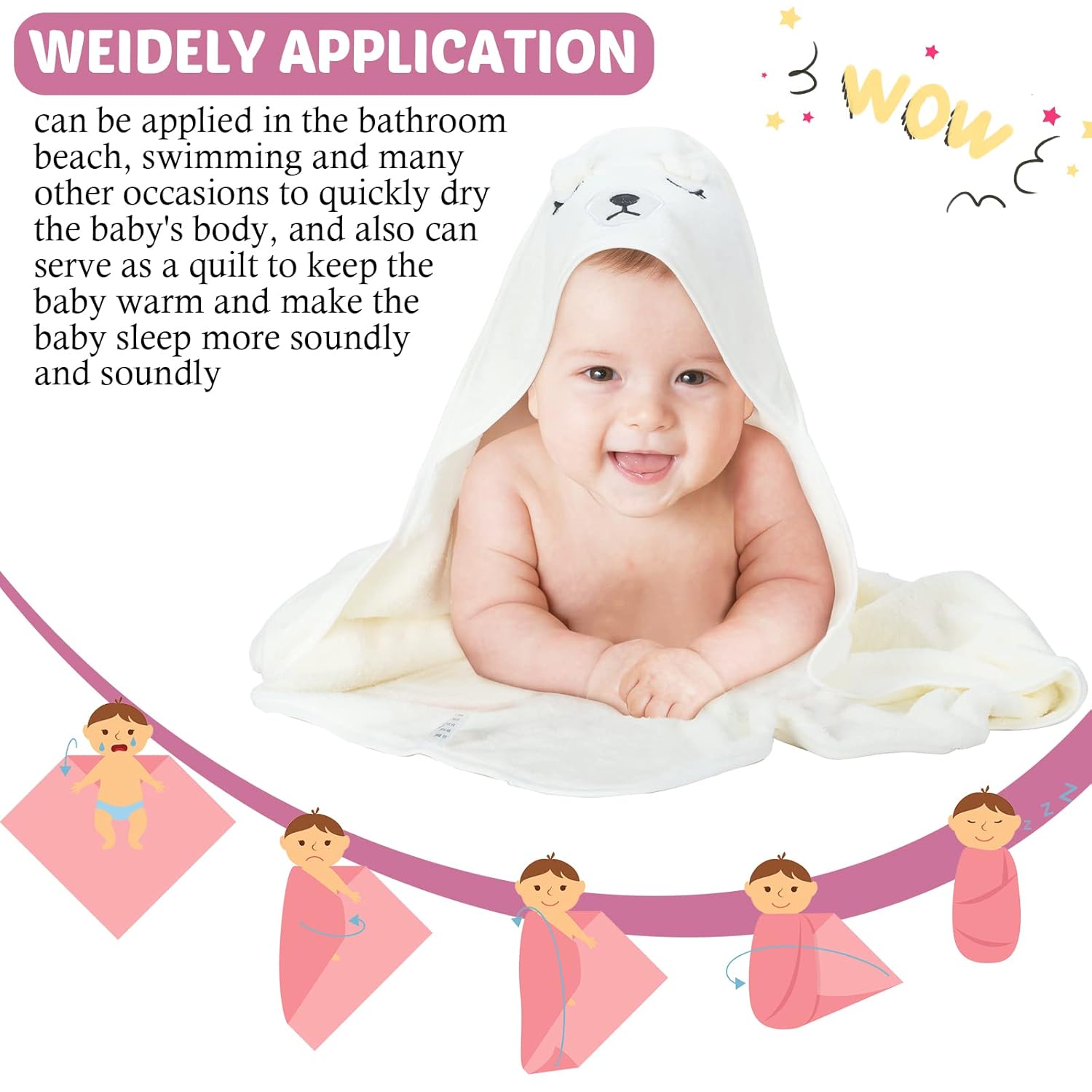 Eccliy 4 Pack Baby Bath Towel Cute Animal Face Coral Fleece Baby Bath Towels Poncho Cape for Boy and Girl (Kitten, Puppy, Bear, Elephant)