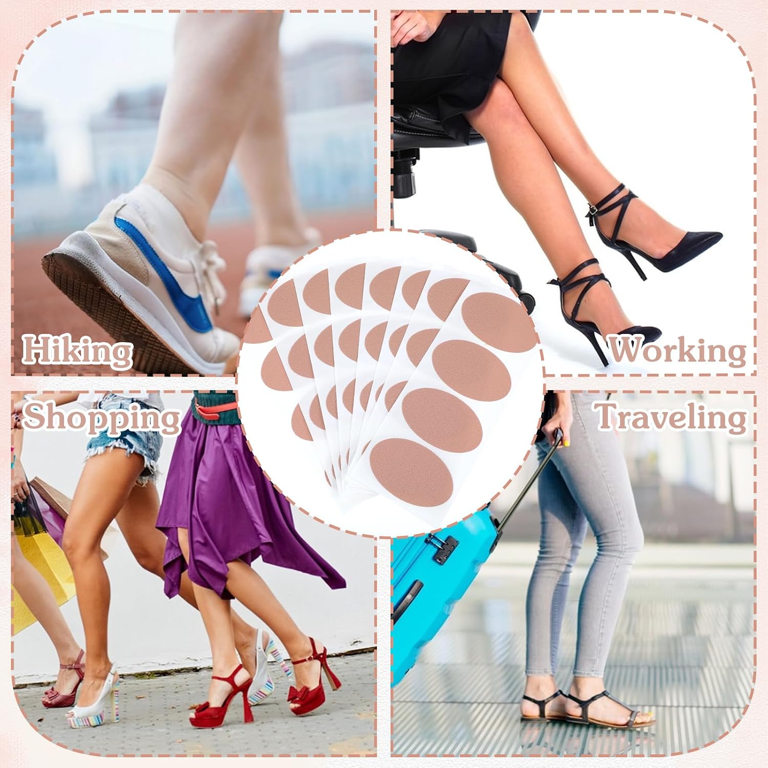 8 Sheets Moleskin Pads for Feet Blisters, Adhesive Mole Skin Patches Padding Prevention Tape Padding for Heel and Toe, Reduce Friction (Oval Shape)