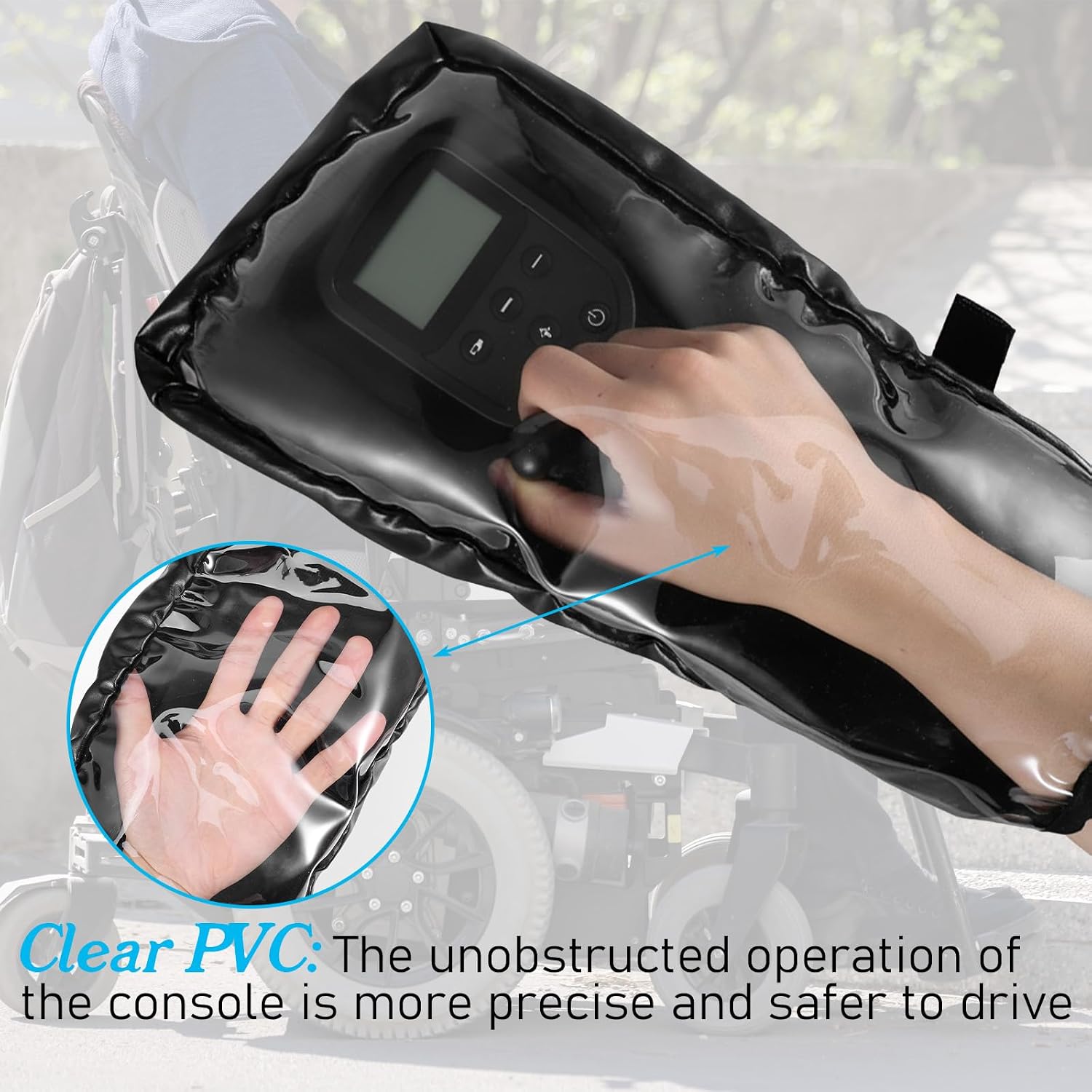 Power Wheelchair Joystick Protector Cover Universal Electric Controller Handle Cap Waterproof Wheelchair Armrest Cover with Adjustable Strap for Elderly Disabled (Black)