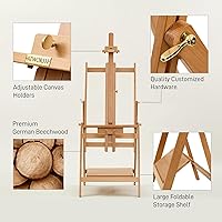 Vista 3 de Caballete de madera grande para pintar: soporte de caballete con marco H para artista, con accesorios mejorados, sostiene lienzo de hasta 93