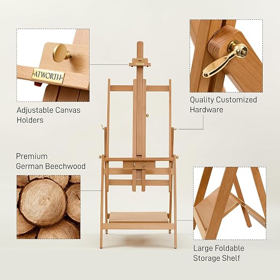 Large Wooden Easel for Painting: Artist H Frame Easel Stand with Upgrade Hardware- Hold Canvas up to 93 - Professional Art Easel for Adults