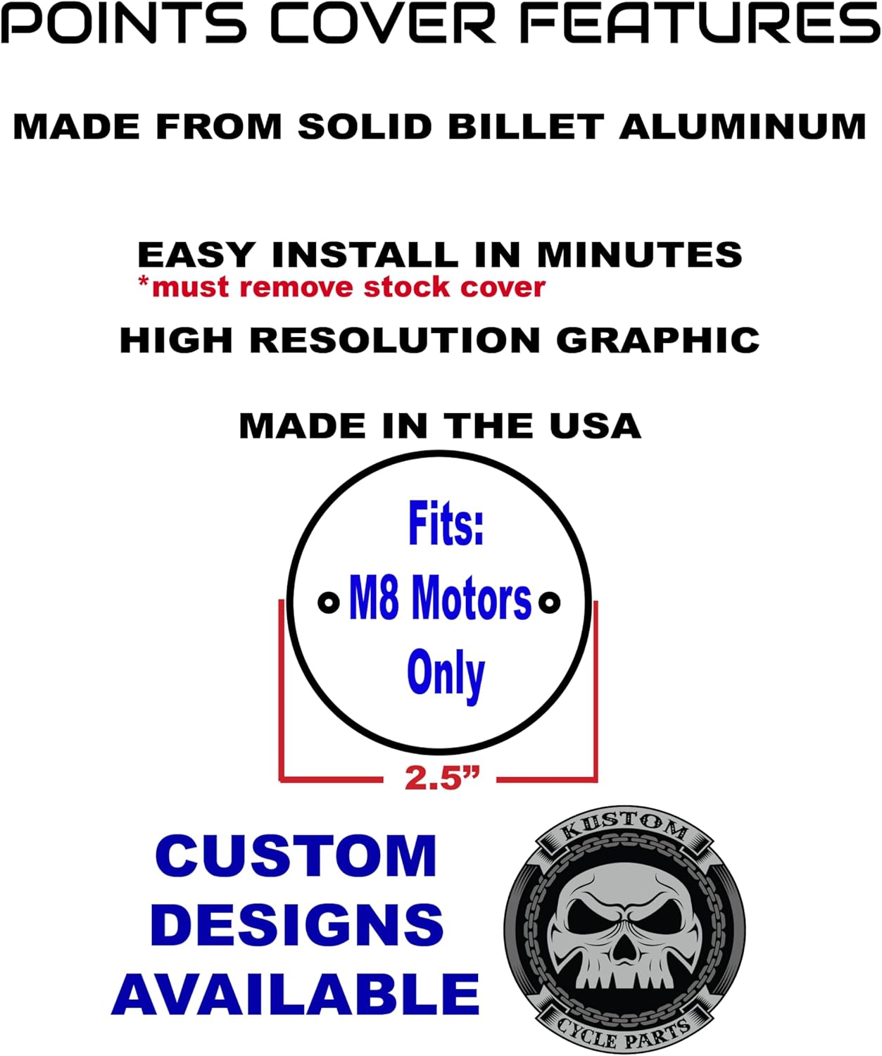 Kustom Cycle Parts Beer Can Top Look Points/Timing Cover Compatible with Harley Davidson M8 Motor 2016 to Current. Made in The USA