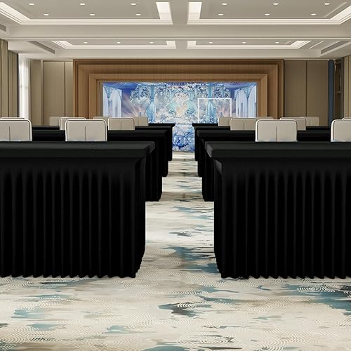 Miniatura 6 de Smiry Paquete de 6 manteles de elastano, elástico ajustable para mesas rectangulares de 6 pies, impermeable, lavable, para bodas, banquetes y