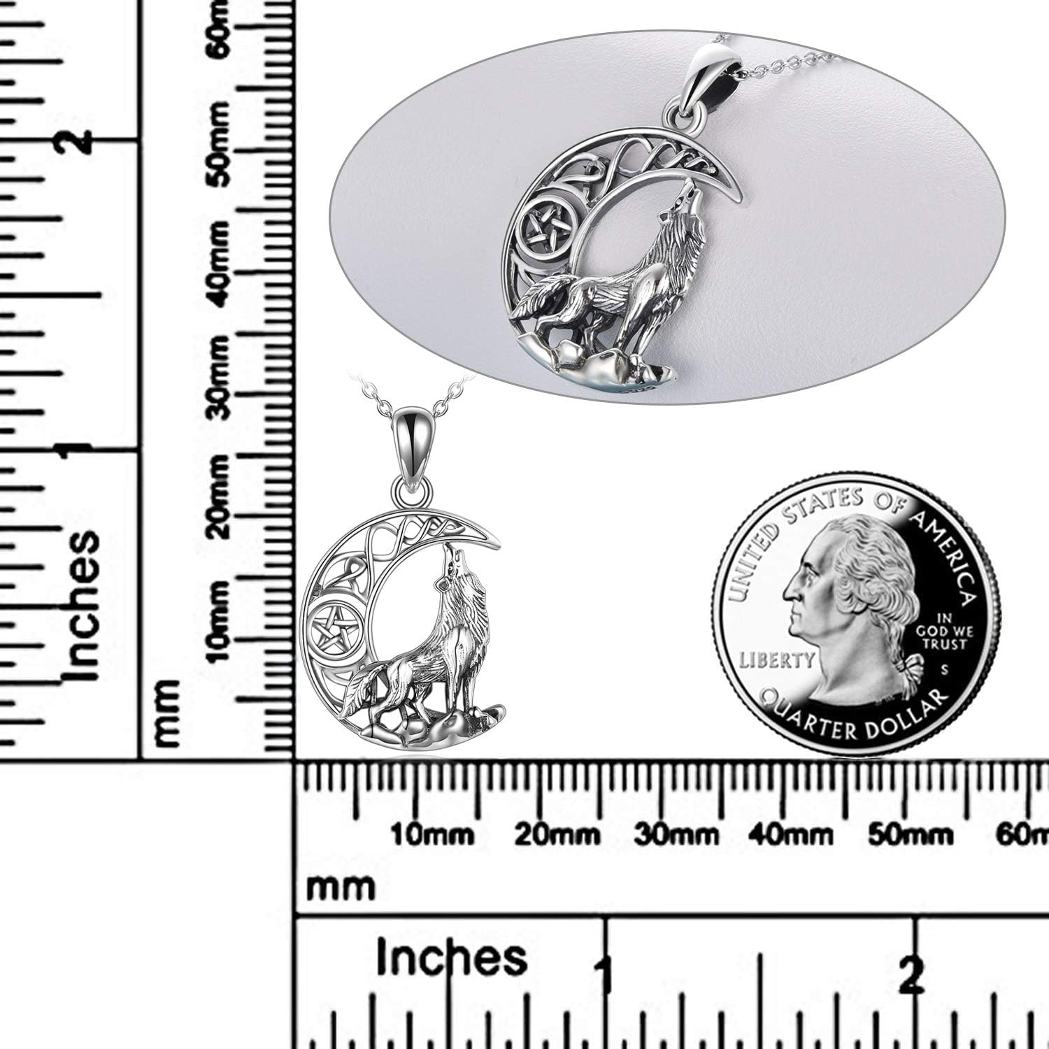 YFN Sterling Silver Wolf Necklace for Women Celtic Knot Moon Wolf Pendant Jewellery Gifts for Men Women (silver 2-wolf necklace) - Image 4