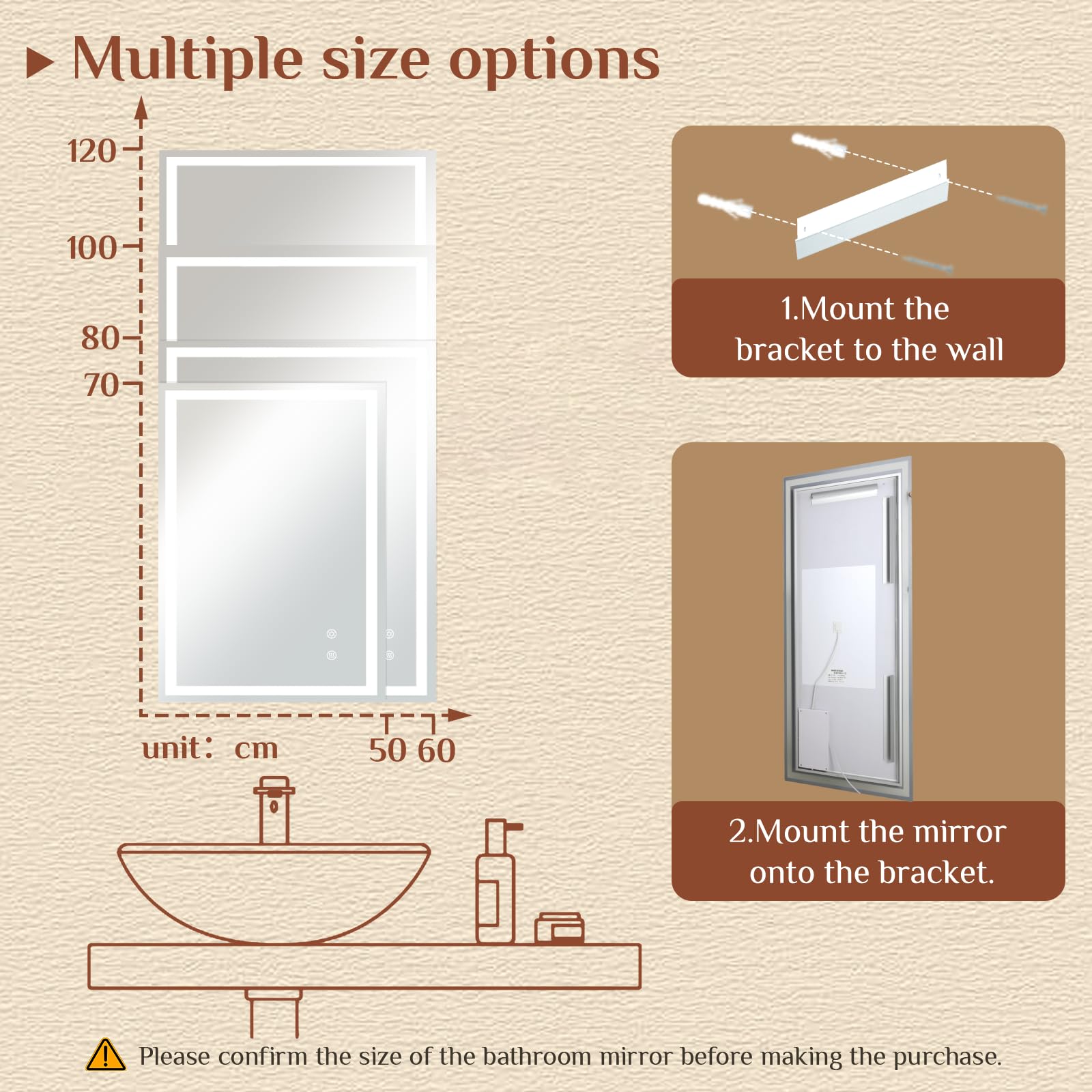 Clevich Specchio da bagno con illuminazione 120 x 60 cm, specchio LED con 3 colori di luce, dimmerabile, vetro temperato, protezione contro le esplosioni, interruttore touch, funzione memoria