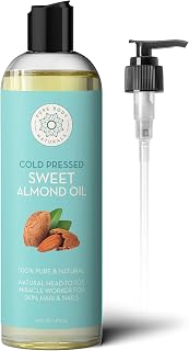 Pure Body Naturals 100% Pure Cold Pressed Sweet Almond Oil 16oz - Hair Growth, Skin Moisturizer, Nails, Carrier Oil for Massage