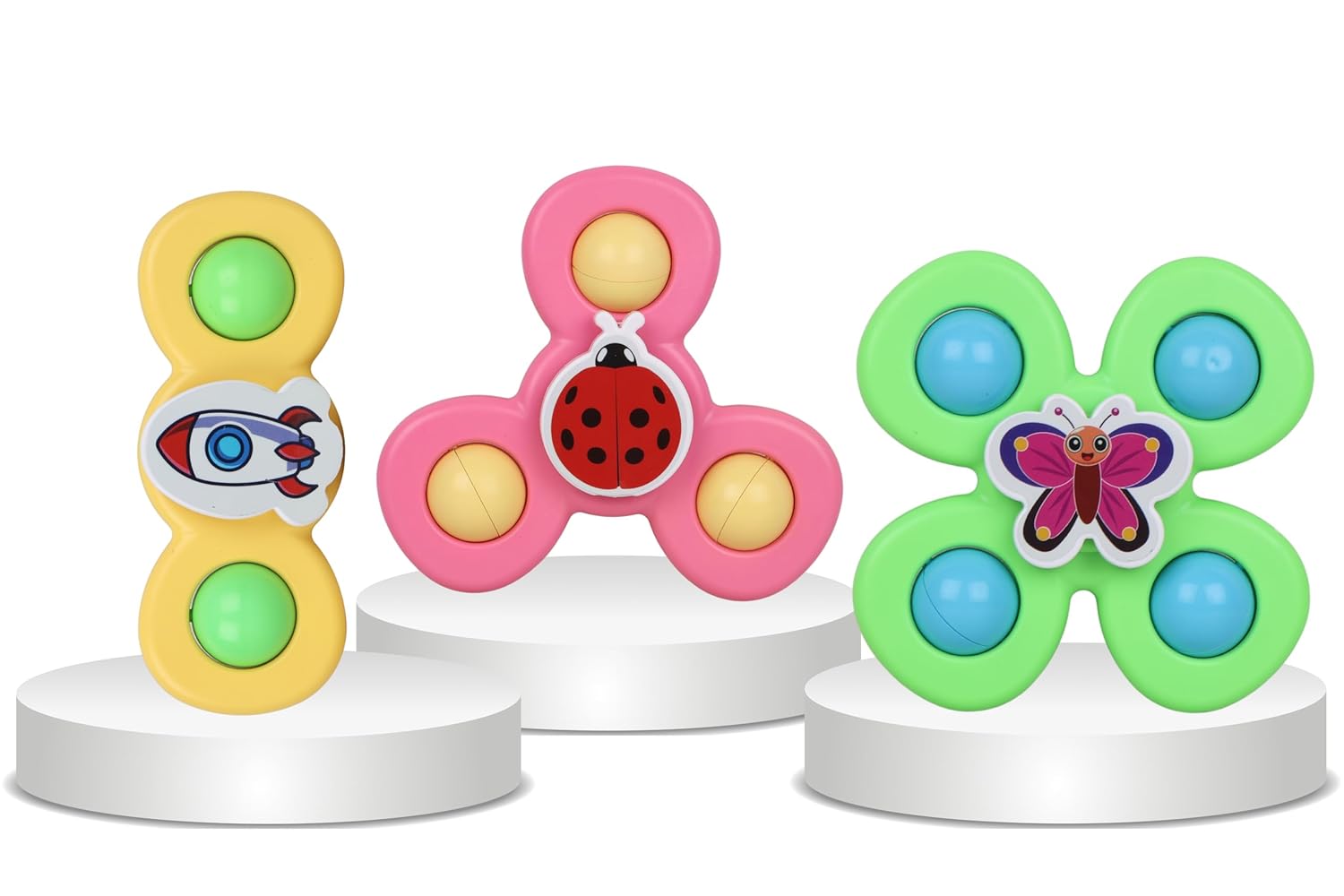Strong Suction Cup Fidget Rotating Sensory Bath Toys for Baby 6 12 18 Months Airplane Car Travel Table & Window Toys for 1 2 Years Old Toddler Boys and Girls Bug Spinner Toy