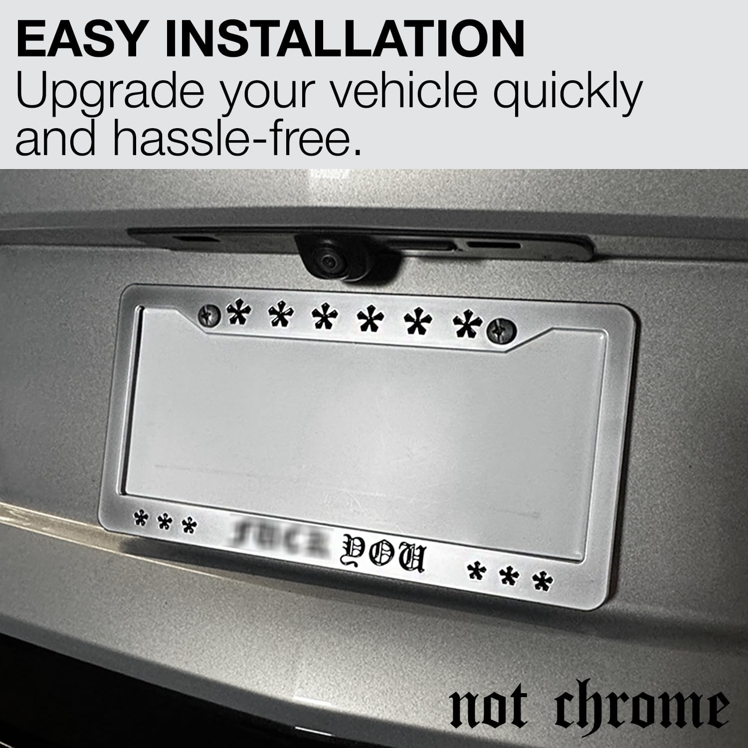 Silver License Plate Frame for Cars, Universal Fit License Plate Frame, Bold Statement Car License Plate Frame for Front and Rear License Plate Mount, Novelty Car Tag Frame Chrome Style