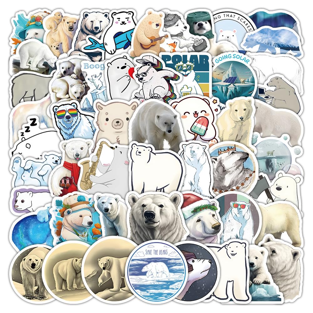 50 Pieces Funny Polar Bear Stickers for Water Bottle