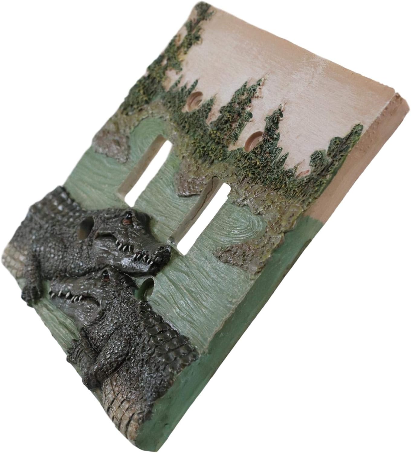 Ebros Set of 2 Wildlife Bayou Wetlands Swamp Alligator Wall Electrical Switch Outlet Cover Plate Hand Painted Alligators Caimans Crocodiles Resin Home Decorative Accessory (Double Toggle Switch)