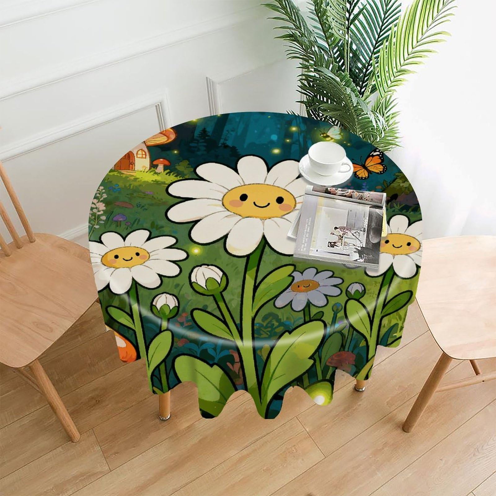 LDGSUPH Forest Night Banquet Round Tablecloth Cover Washable Luxurious Fabric Table Cover Decor Wrinkle Free Fashion Round Table Cloth for Home Dining Kitchen Party 60 in