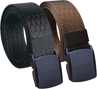 2 Pack Mens Nylon Belt, Lightweight No Metal Belt 18"-42" Waist, Trim to Fit, Casual Work TSA-friendly Travel