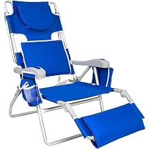 Romswi 3 in 1 Beach Chair with Face Hole, Reclining Sun Tanning Lounge Chair with Foot Rest, Cooler Bag & Cup Holder for Outdoor,Royal Blue