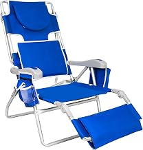 Romswi 3 in 1 Beach Chair with Face Hole, Reclining Sun Tanning Lounge Chair with Foot Rest, Cooler Bag & Cup Holder for Outdoor,Royal Blue