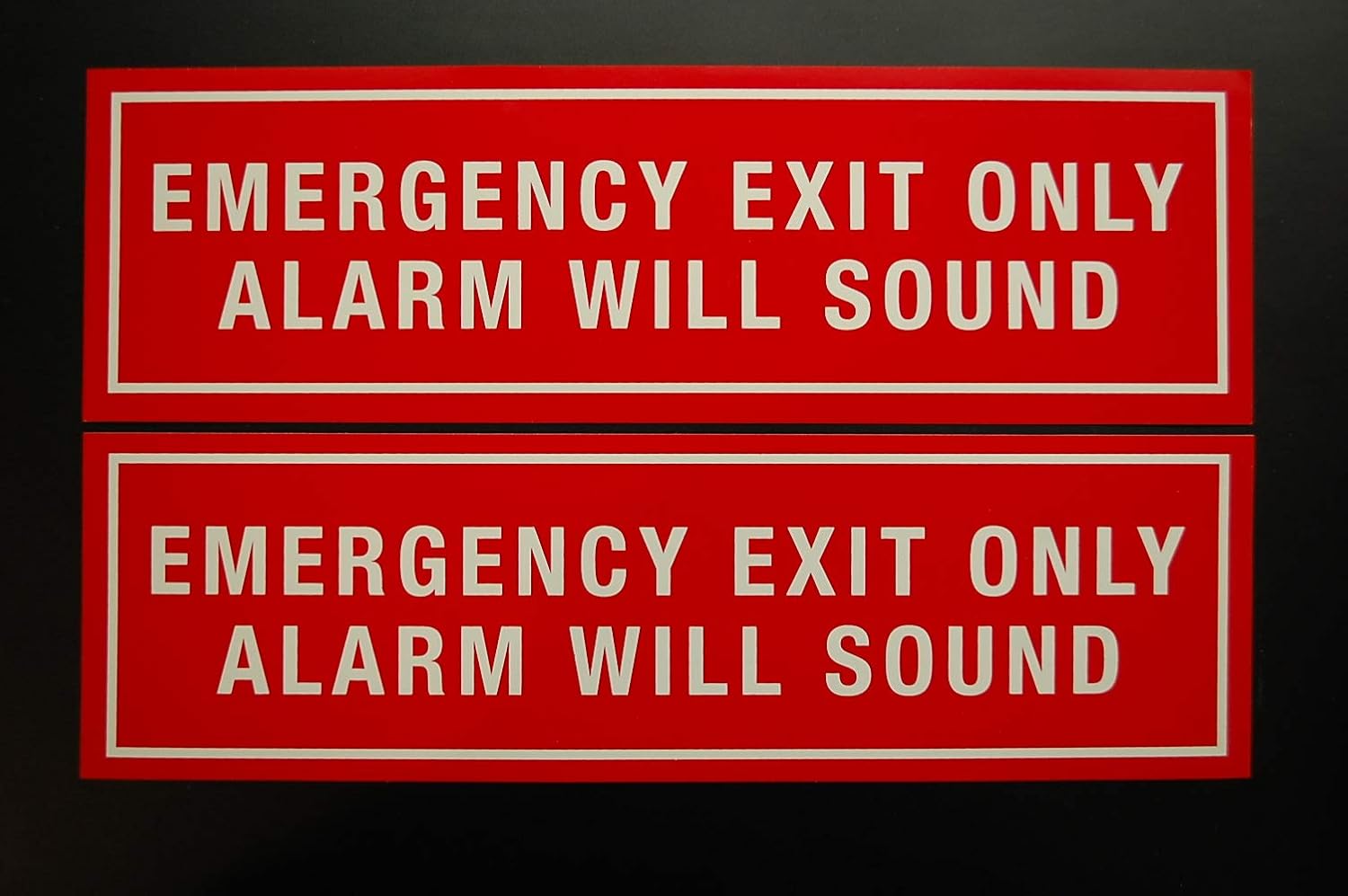 (2 Pack) Emergency Exit Only Security Alarm Will Sound Stickers Decal Sign - 10"x3" - Self-Adhesive 4 Mil Premium Vinyl Decals - Made in USA - Indoor & Outdoor Use (X2PS43)