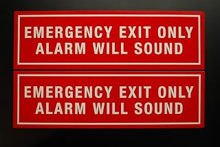 (2 Pack) Emergency Exit Only Security Alarm Will Sound Stickers Decal Sign - 10"x3" - Self-Adhesive 4 Mil Premium Vinyl Decals - Made in USA - Indoor & Outdoor Use (X2PS43)
